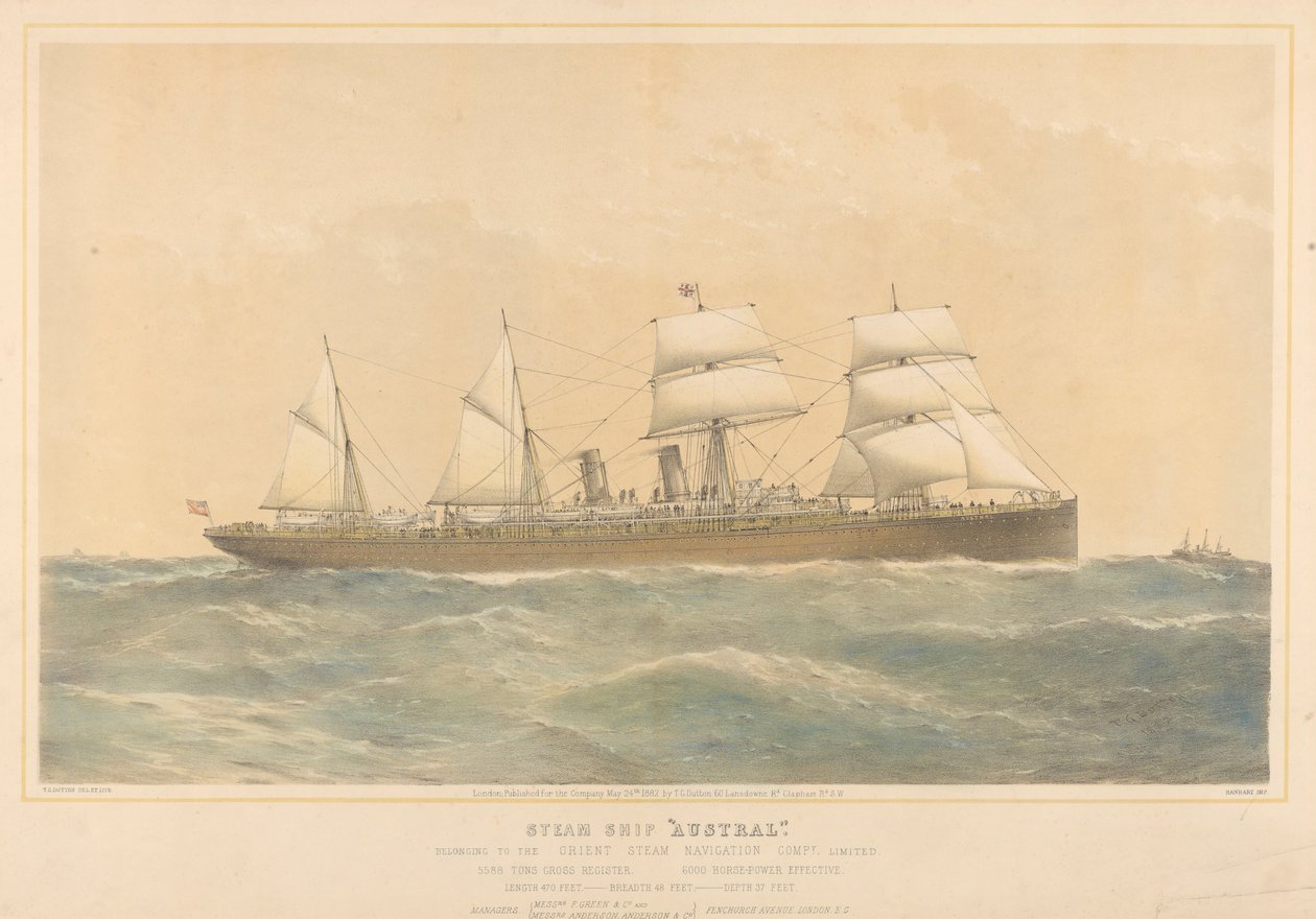 Nave a vapore Austral appartenente alla Orient Steam Navigation Company Limited, c.1868-74 da Thomas Goldsworth Dutton