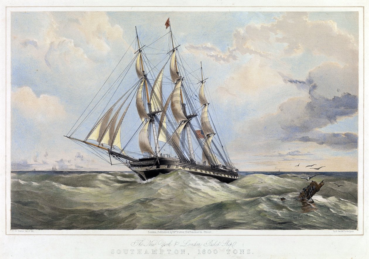 La nave a vela della linea di New York (Stati Uniti) Londra (Inghilterra), Southampton (capacità 1600 tonnellate). Litografia a colori di Thomas Goldsworth Dutton (1819-1891) da Thomas Goldsworth Dutton