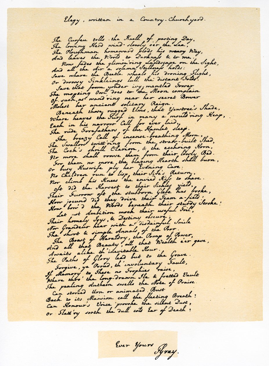 Elegia, scritta in un cimitero di campagna da Thomas Gray