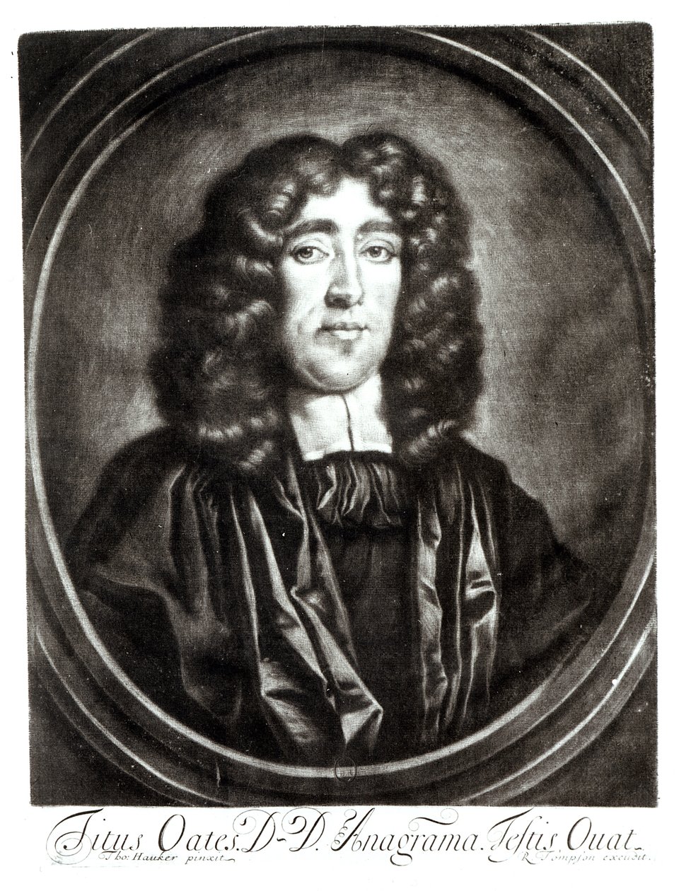 Ritratto di Titus Oates inciso da R. Thompson da Thomas Hawker