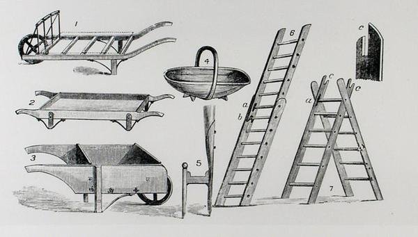 Carriole, trug e scale, da 