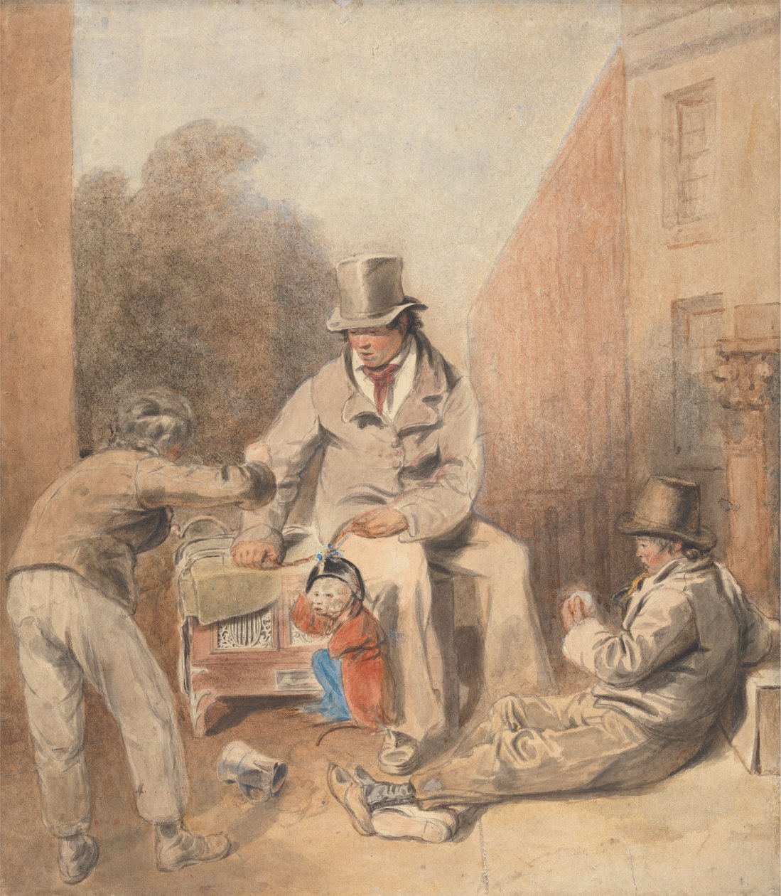 Uomo e bambini con un organetto di strada e una scimmia da Thomas Heaphy