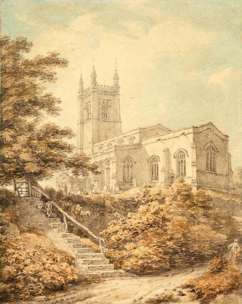 Aspetto sud-est della chiesa di Odell da Thomas Hearne