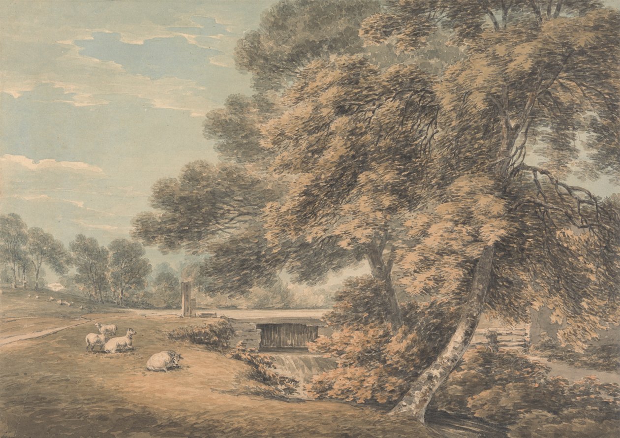 Gli alberi e il fiume nel parco di Coleorton Hall, Leicestershire da Thomas Hearne