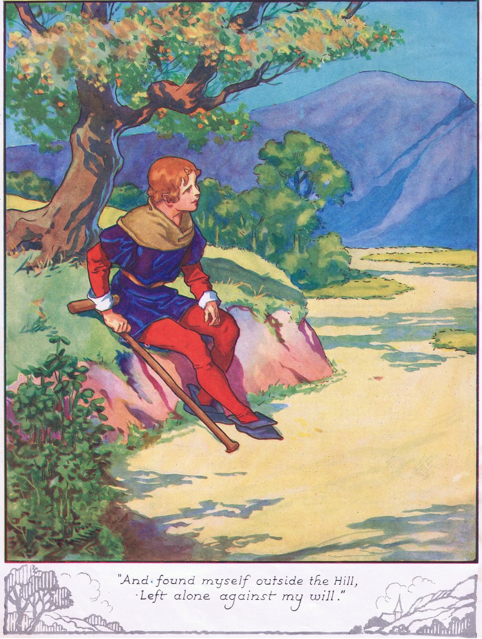 "E mi ritrovai fuori dalla collina, lasciato solo contro la mia volontà" (litografia a colori) da Thomas Heath Robinson