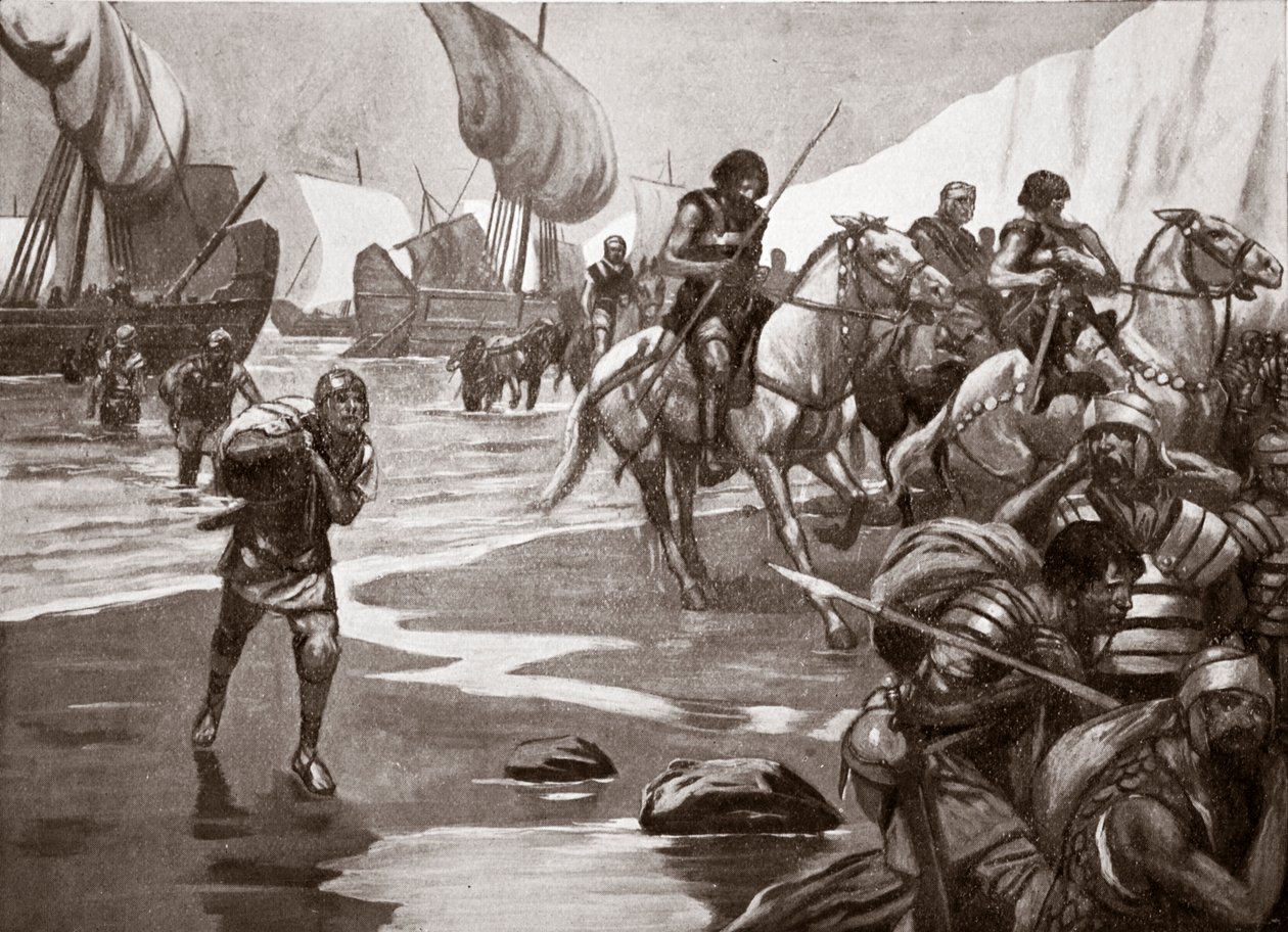 Il secondo sbarco di Cesare, 54 a.C., illustrazione da "Hutchinson