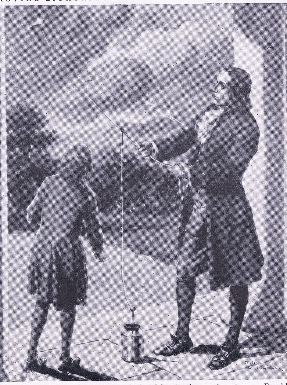 Franklin che prova i fulmini e i fenomeni elettrici, illustrazione da "Cassell