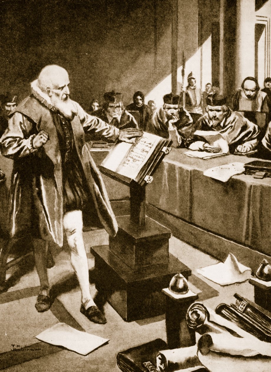 Galileo appare davanti ai cardinali (litografia) da Thomas Heath Robinson