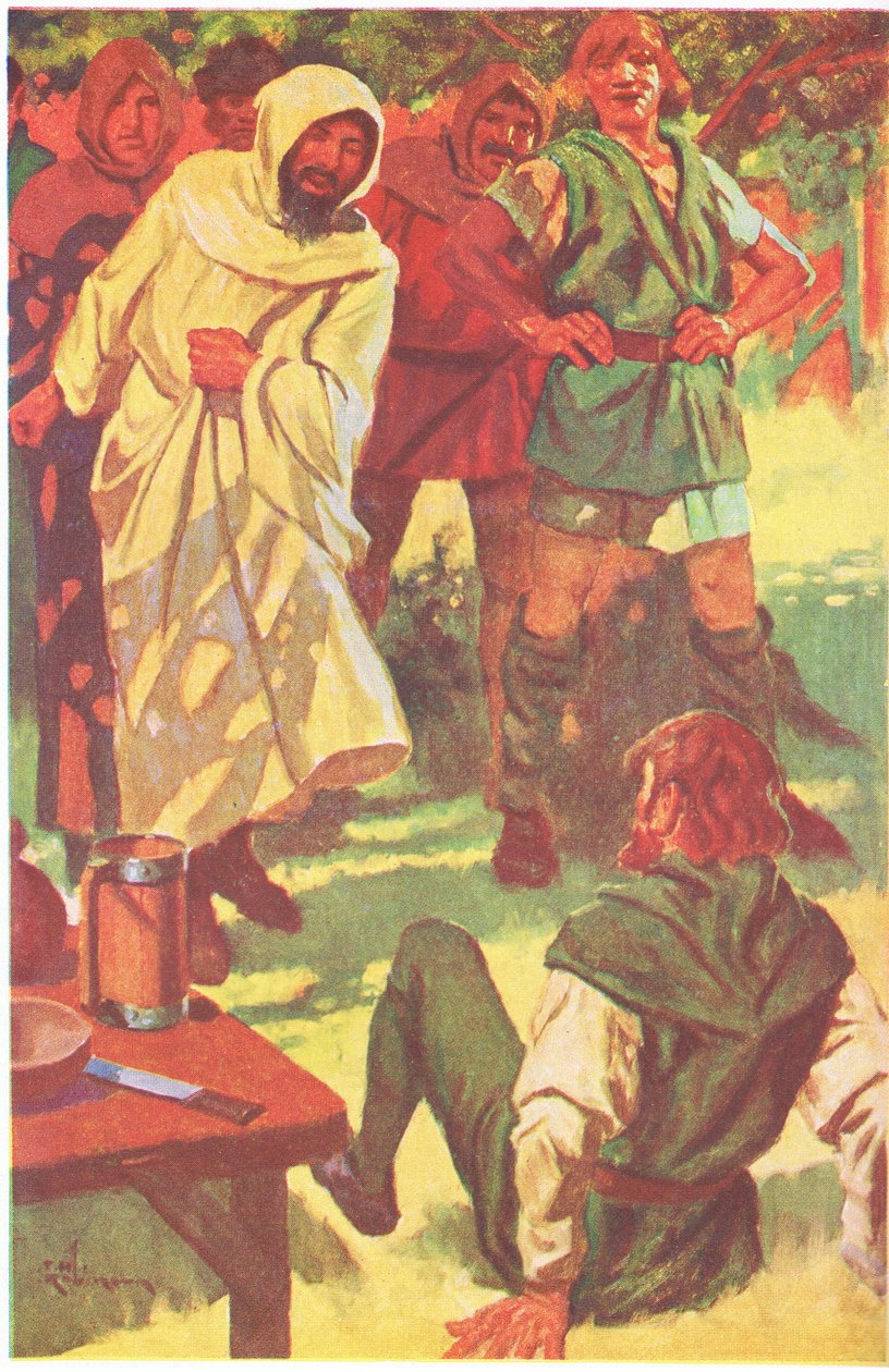 Si rimboccò le maniche e, alzando il braccio, colpì il fuorilegge in pieno petto (litografia a colori). da Thomas Heath Robinson