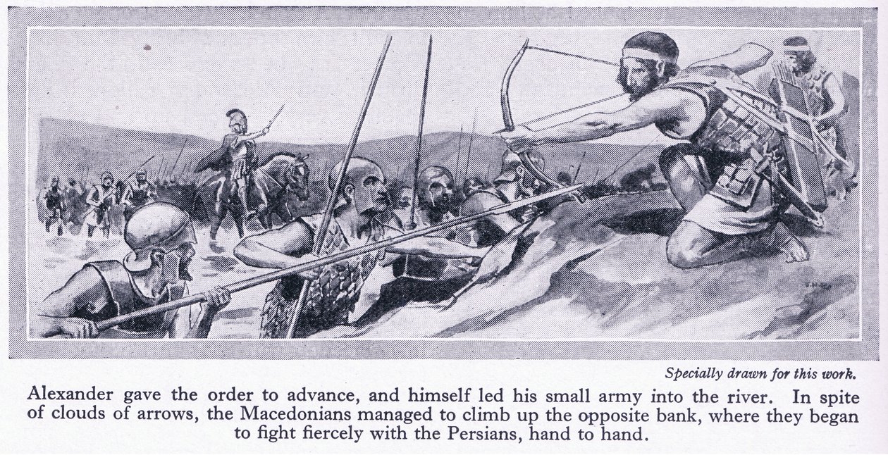 Come Alessandro conquistò il suo impero: Dario, re di Persia, ammassa un grande esercito che viene sconfitto dai macedoni nel 334 a.C., 1950 ca. da Thomas Heath Robinson
