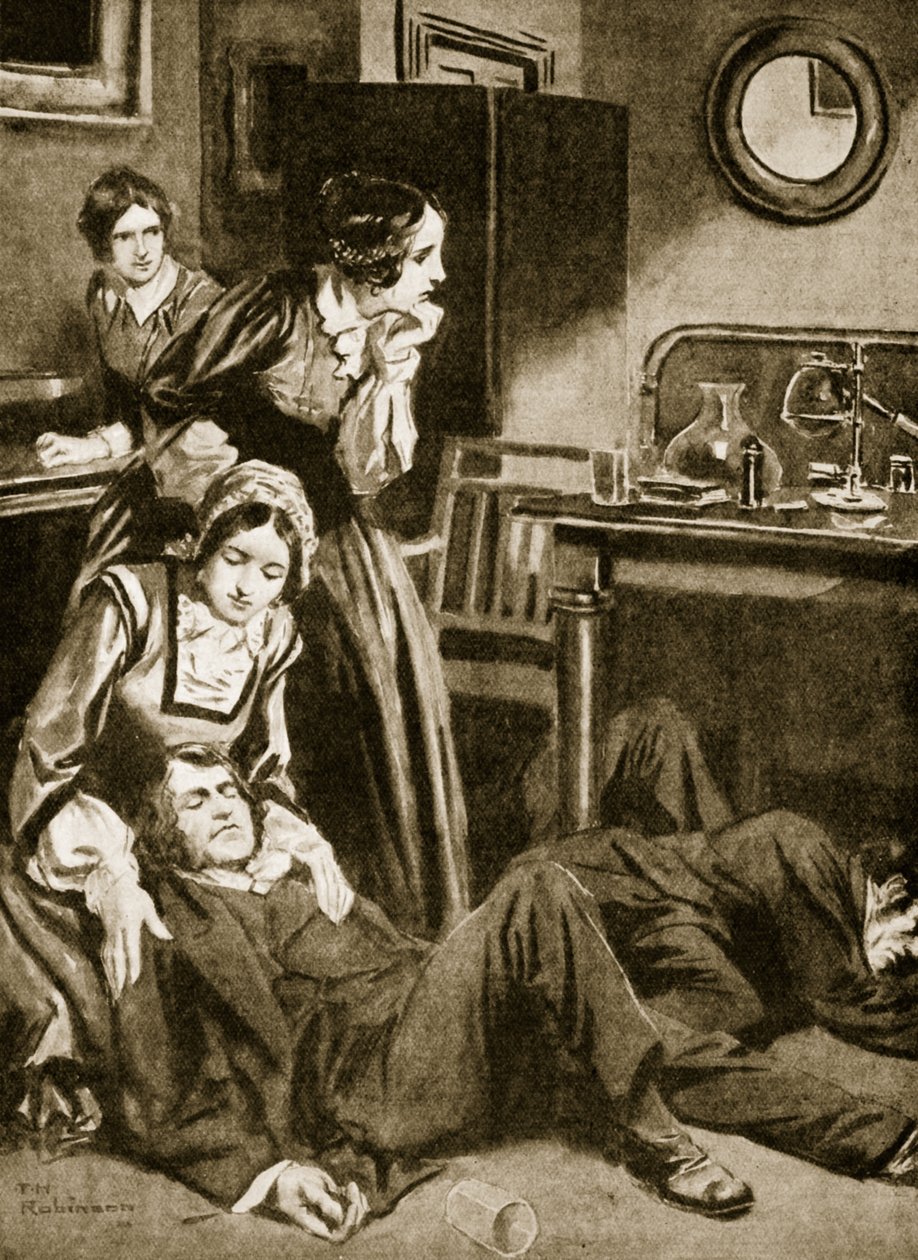 James Simpson e i suoi collaboratori scoprono il cloroformio, novembre 1847 (litografia) da Thomas Heath Robinson