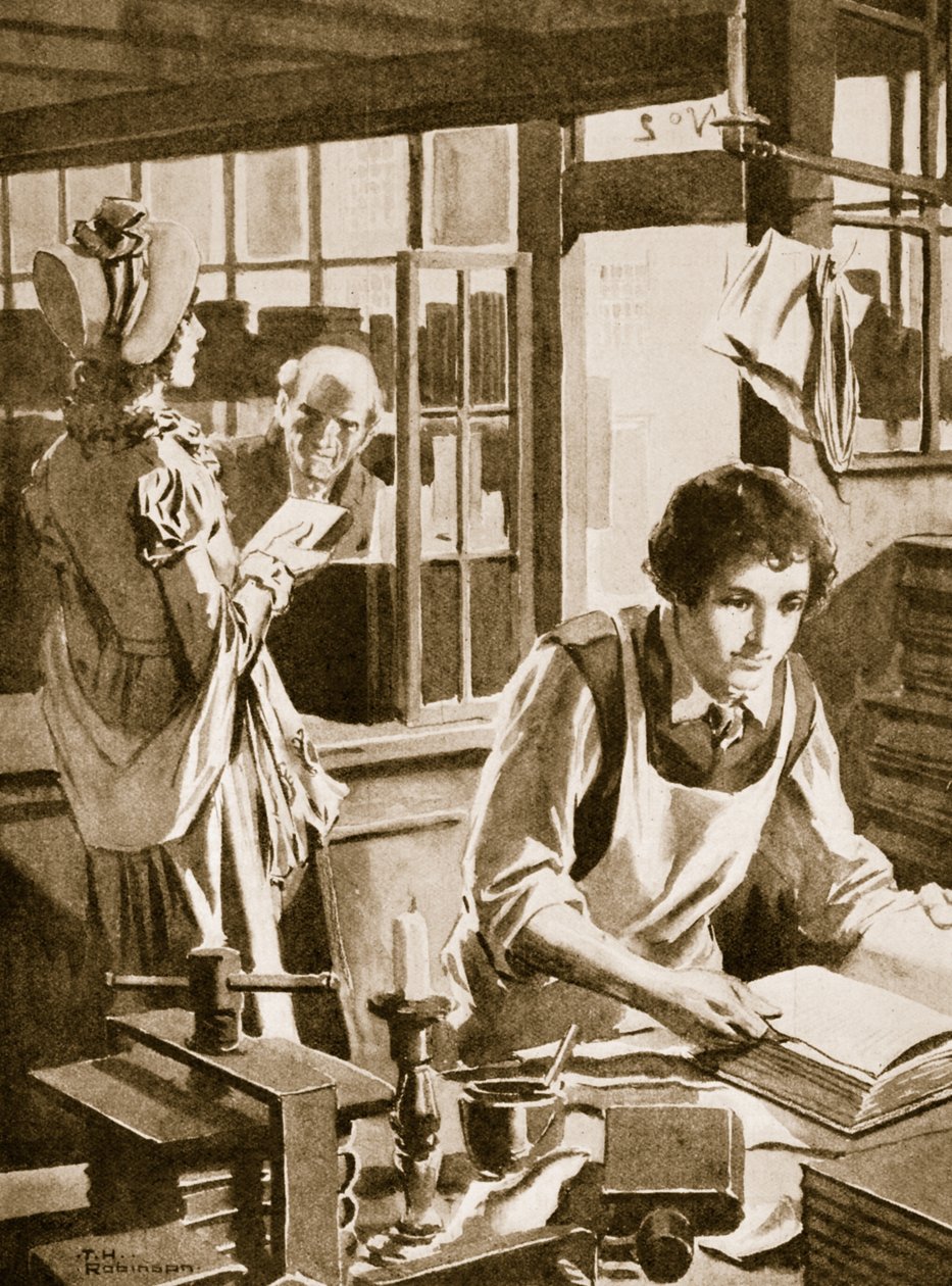 Michael Faraday apprendista libraio mentre legge un