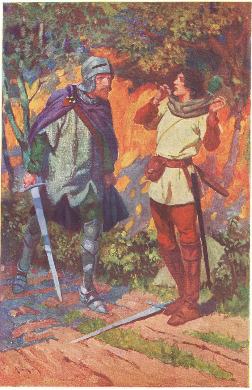 "Robin!", gridò. "Non mi conosci Non conosci la tua Marion (litografia a colori) da Thomas Heath Robinson