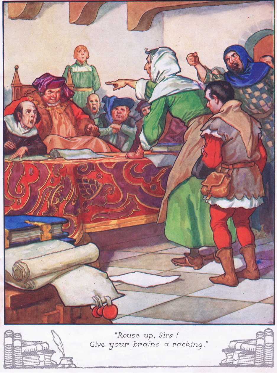 "Svegliatevi, signori! Date una scossa ai vostri cervelli". (litografia a colori) da Thomas Heath Robinson