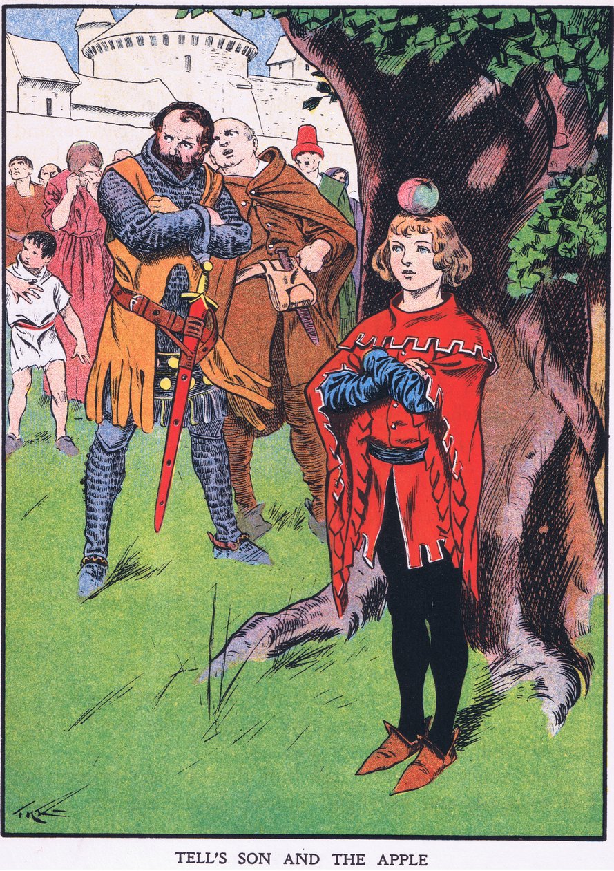 Il figlio di Guglielmo Tell e la mela (litografia a colori) da Thomas Heath Robinson