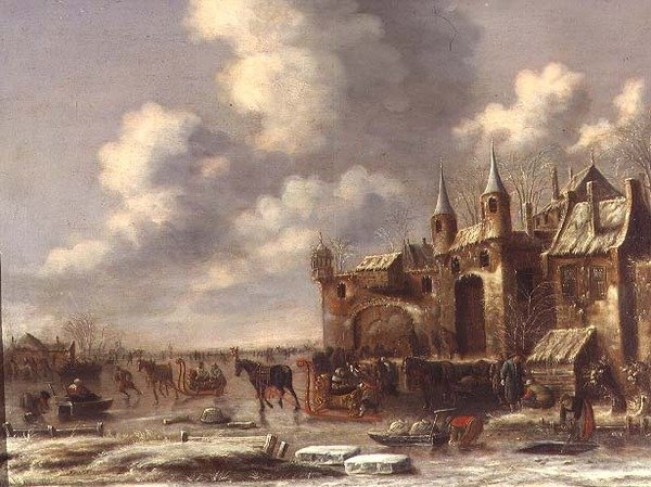 Cittadini sul ghiaccio vicino a una porta della città da Thomas Heeremans