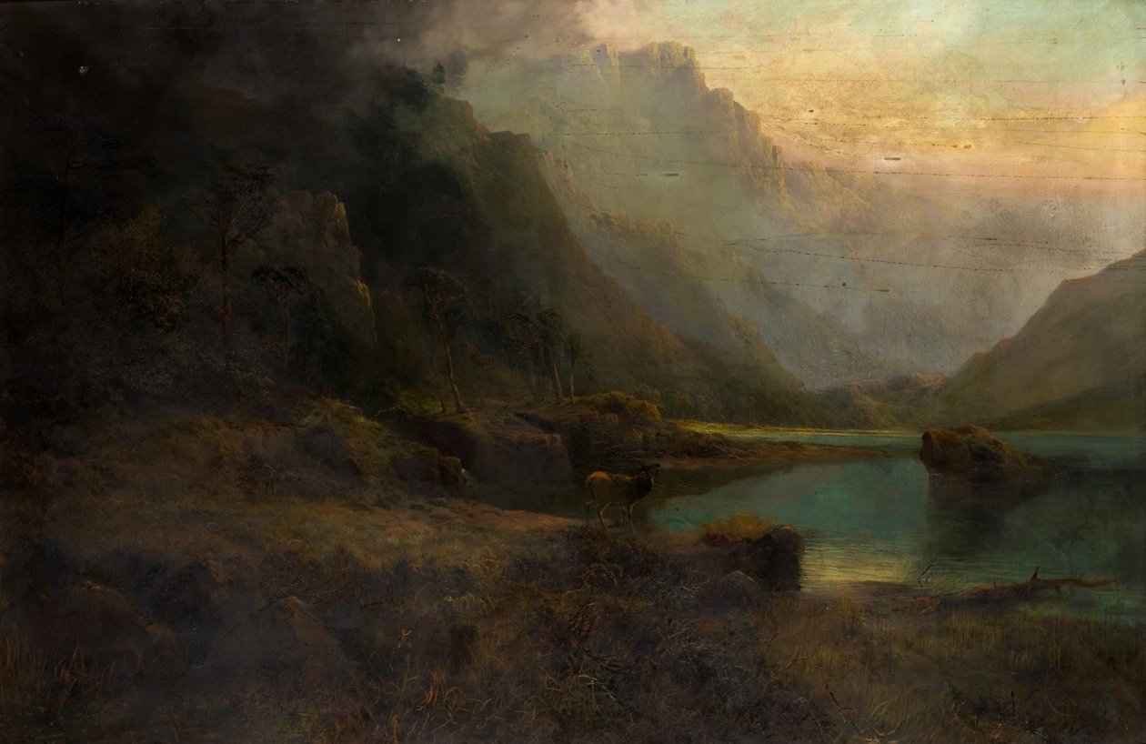Loch delle Highlands con cervo da Thomas Henry Gibb