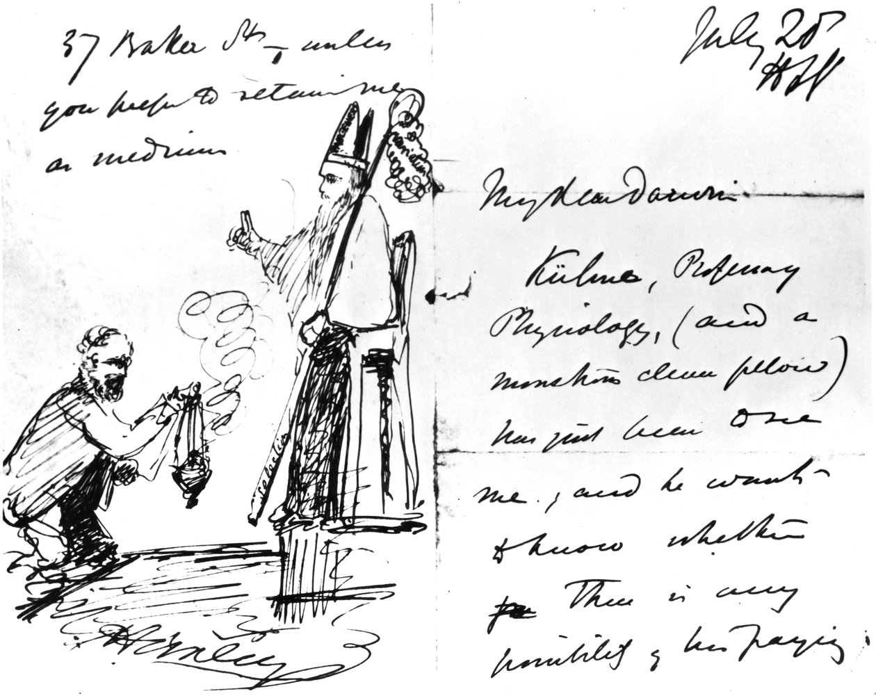 Una lettera di Thomas Henry Huxley a Charles Darwin, con uno schizzo di Darwin come vescovo o santo, 20 luglio 1868 da Thomas Henry Huxley