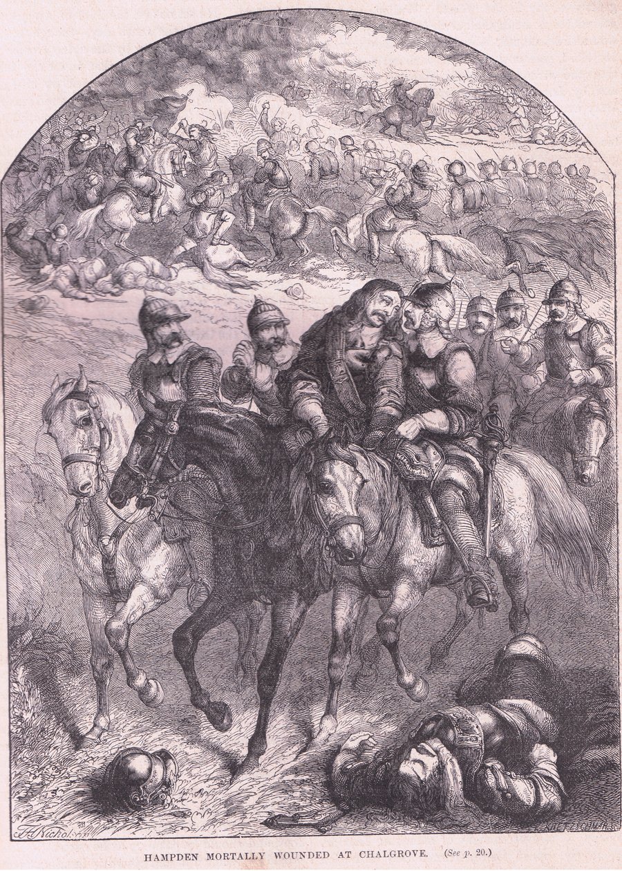 Hampden mortalmente ferito a Chalgrove AD 1643 da Thomas Henry Nicholson