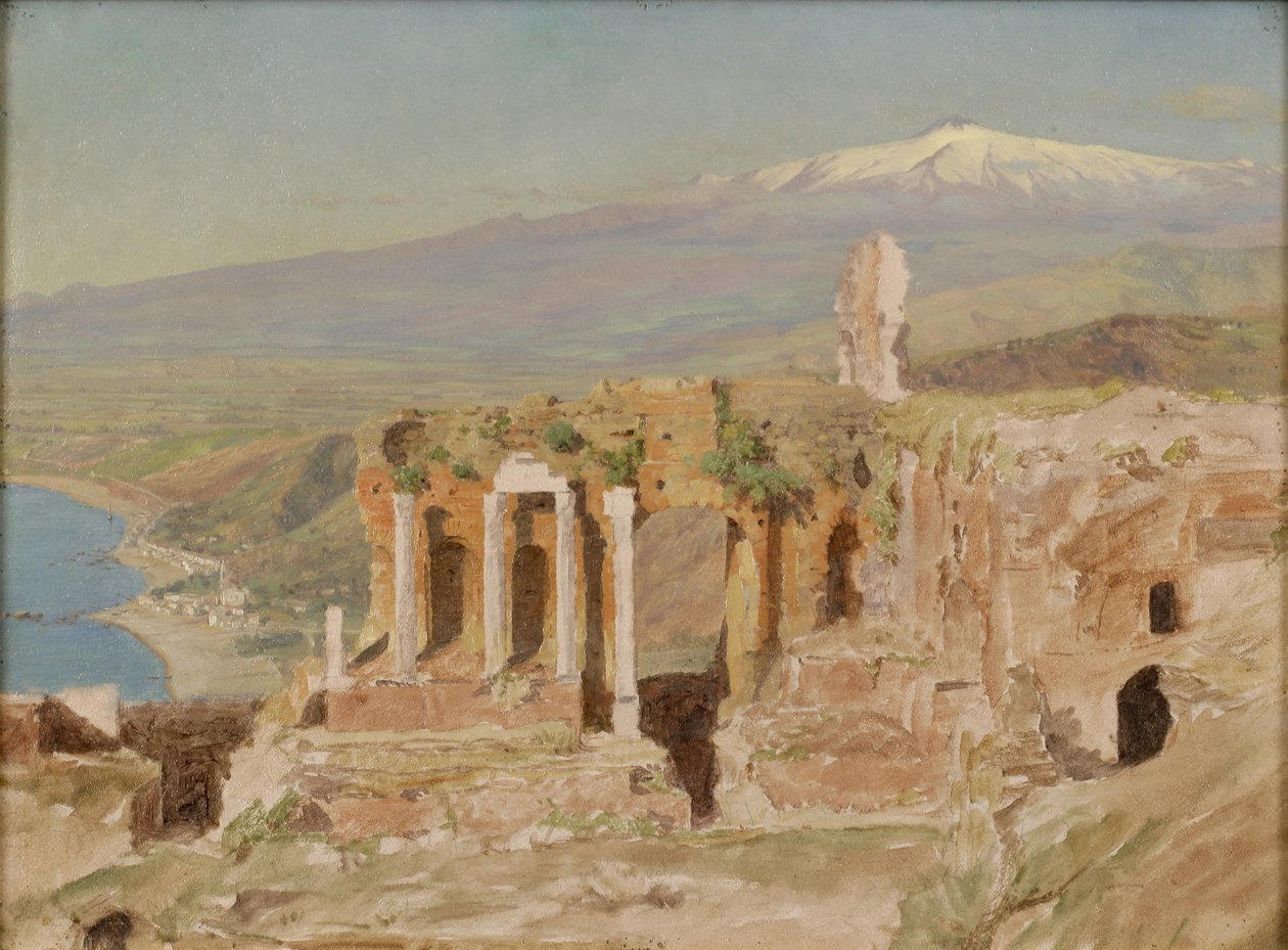 Vista delle rovine del teatro greco di Taormina e del Monte Etna, Sicilia da Thomas Hiram Hotchkiss