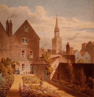 Veduta della Casa e Giardino del Sig. Upcott con la Chiesa di Islington in lontananza, c.1835 da Thomas Hosmer Shepherd