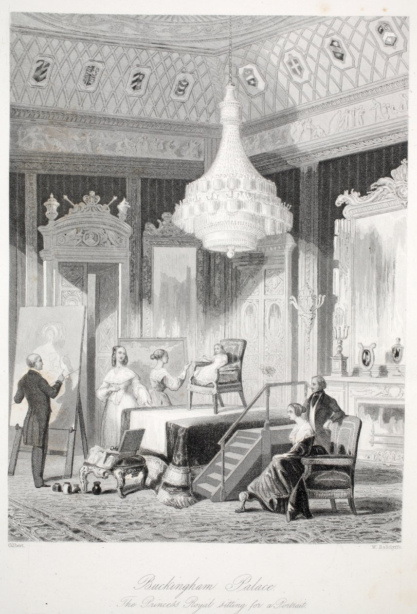 Buckingham Palace - La Principessa Reale posa per un ritratto, da Interni di Londra con i loro costumi e cerimonie pub. Joseph Mead, Londra, c.1843 da Thomas Hosmer Shepherd