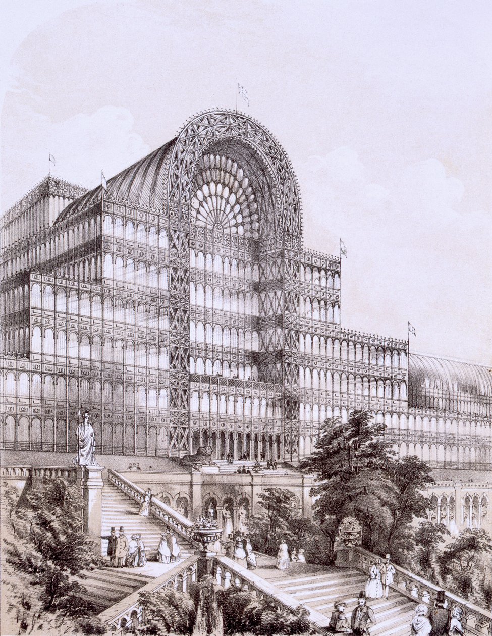 Crystal Palace a Sydenham, la facciata del Grande Transepto, c.1851-55 da Thomas Hosmer Shepherd