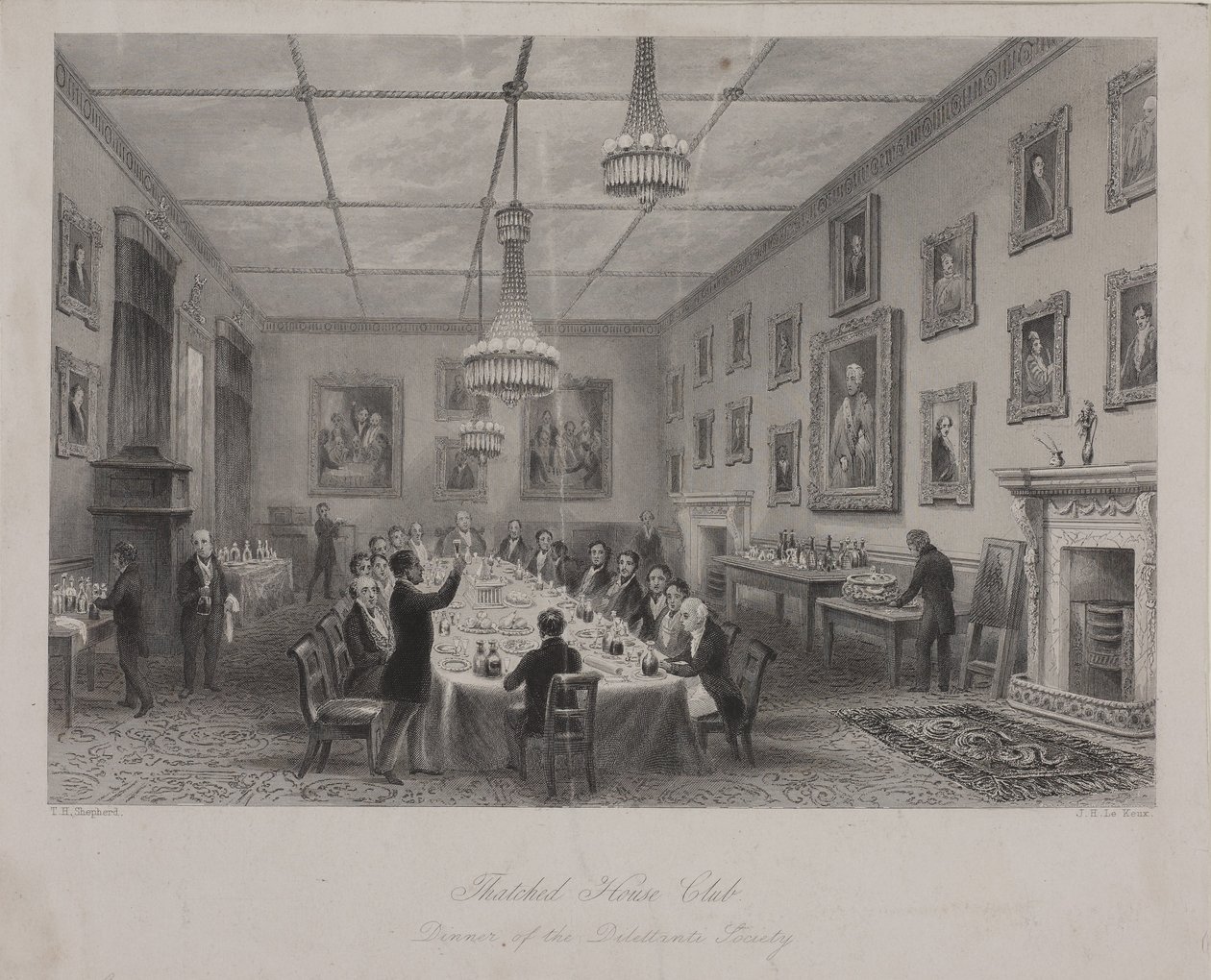 Cena del Dilettanti Society, taverna Thatched House in St Jamess Street, c.1840 da Thomas Hosmer Shepherd