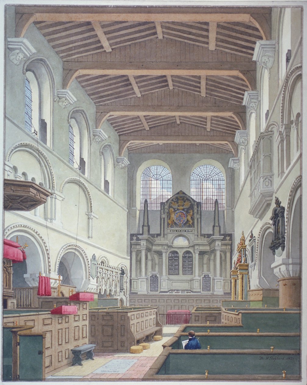 Vista interna della Chiesa di San Bartolomeo il Grande, Smithfield, Città di Londra da Thomas Hosmer Shepherd