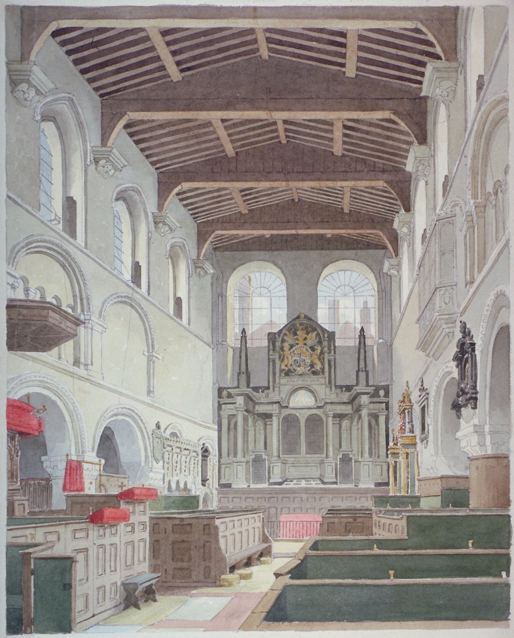 Vista interna della Chiesa di San Bartolomeo il Grande, Smithfield, Città di Londra, 1821 da Thomas Hosmer Shepherd