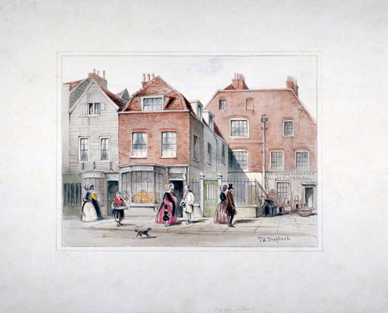 Casa del signor Upcott e figure su Upper Street, Islington, Londra da Thomas Hosmer Shepherd