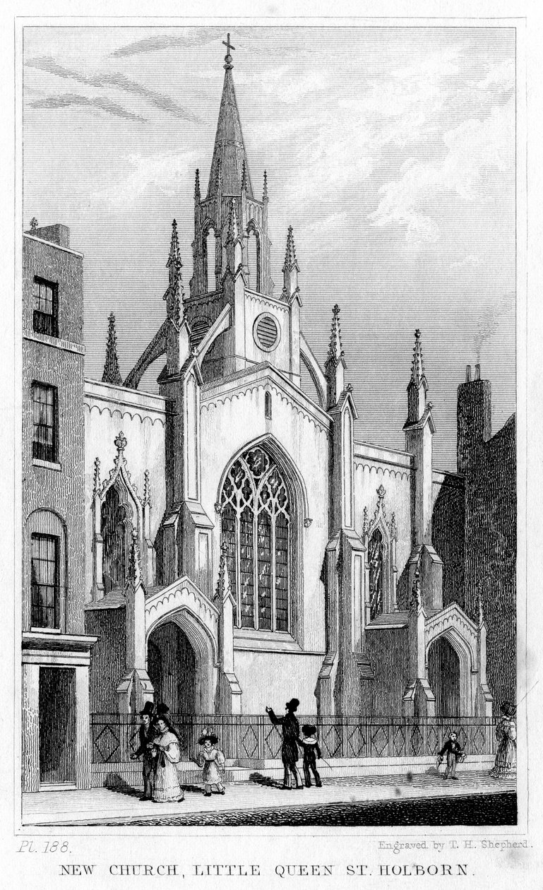 Nuova Chiesa, Little Queen Street, Holborn, Londra, XIX secolo da Thomas Hosmer Shepherd