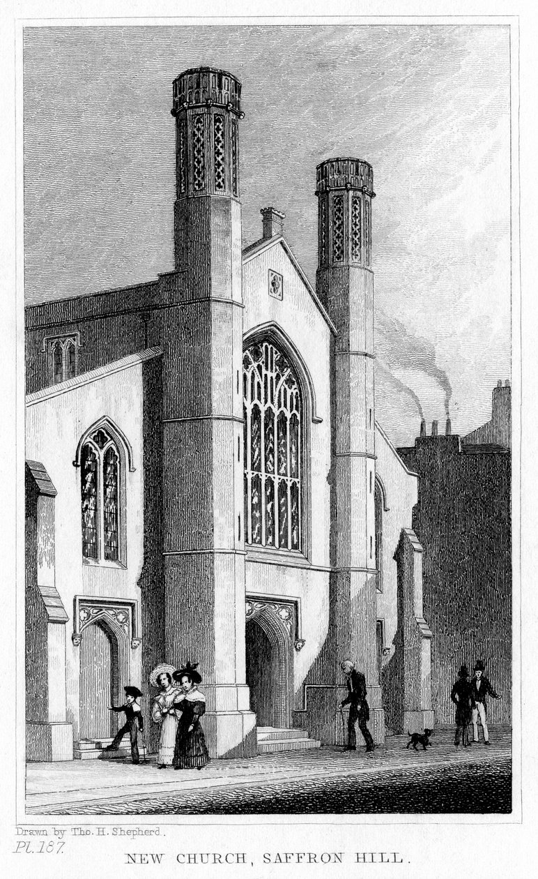Nuova Chiesa, Saffron Hill, Camden, Londra, XIX secolo da Thomas Hosmer Shepherd