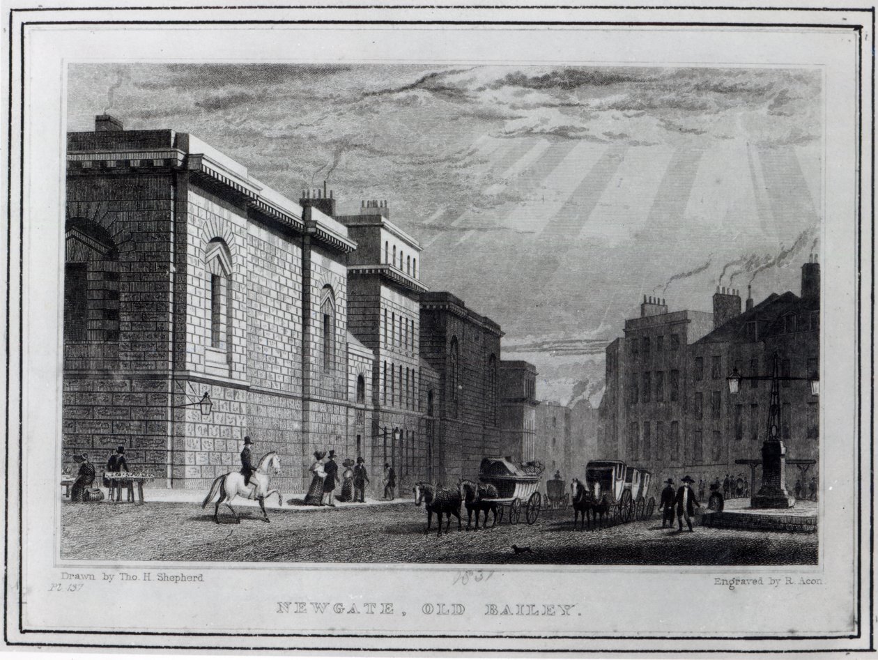 Prigione di Newgate e Old Bailey, inciso da Robert Acon, 1831 da Thomas Hosmer Shepherd