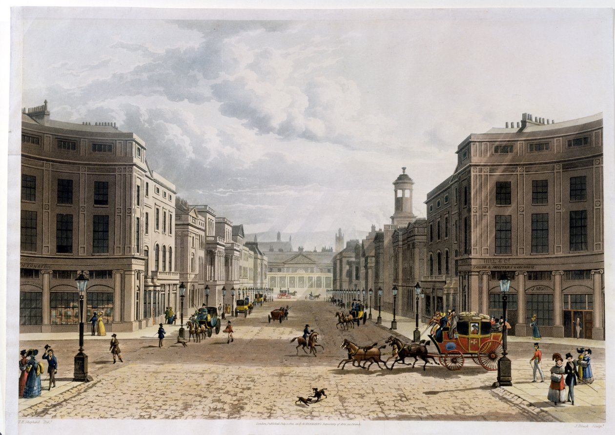 Regent Street, da Piccadilly, inciso da J. Bluck, pub. 1822 da 