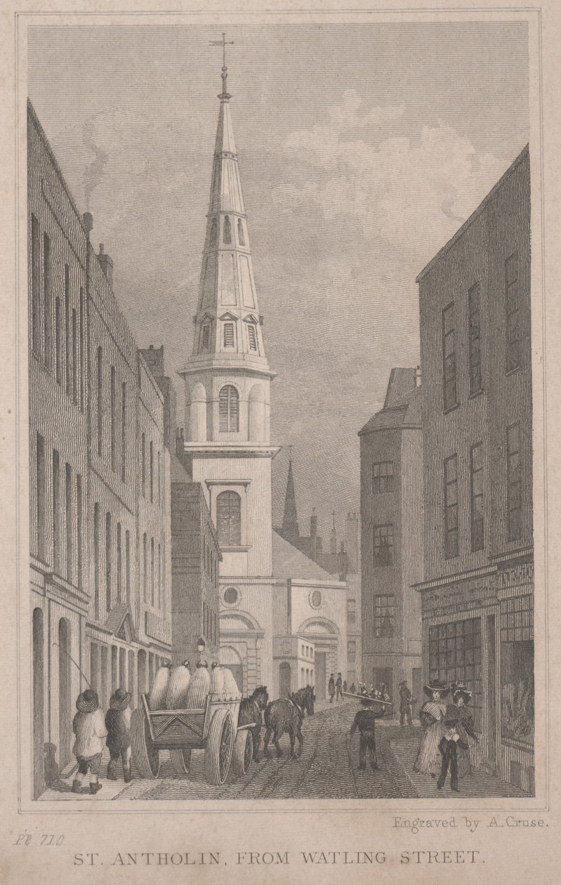 San Antholin, da Watling Street, inciso da A. Cruse, c.1830 da Thomas Hosmer Shepherd