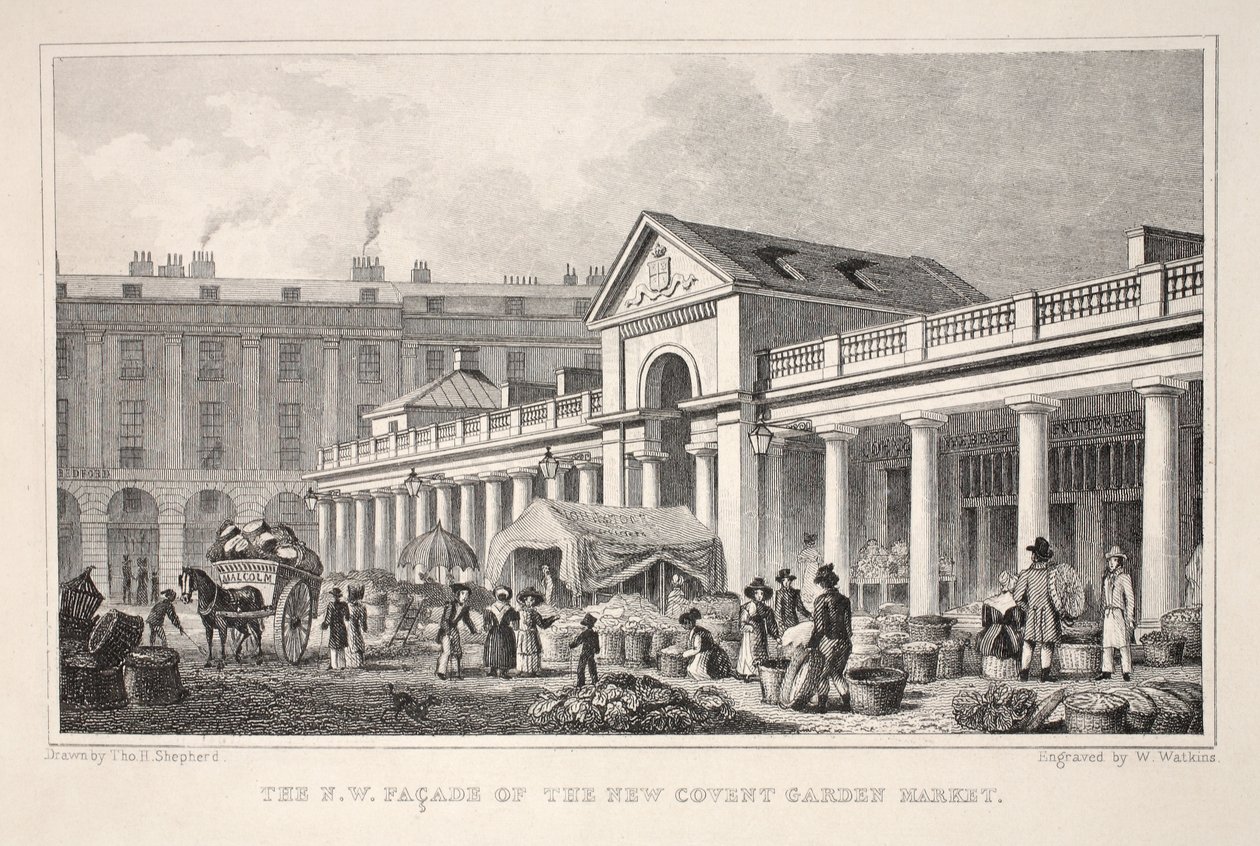 La facciata nord-ovest del nuovo mercato di Covent Garden, da 
