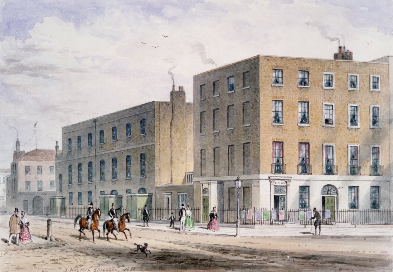 Vista di Soho Square e della Cappella Cattolica, 1850 da Thomas Hosmer Shepherd