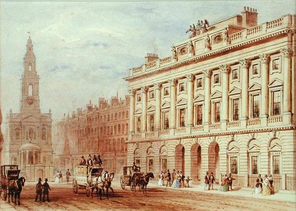 Veduta di Somerset House e della Chiesa di St. Mary Le Strand da Thomas Hosmer Shepherd