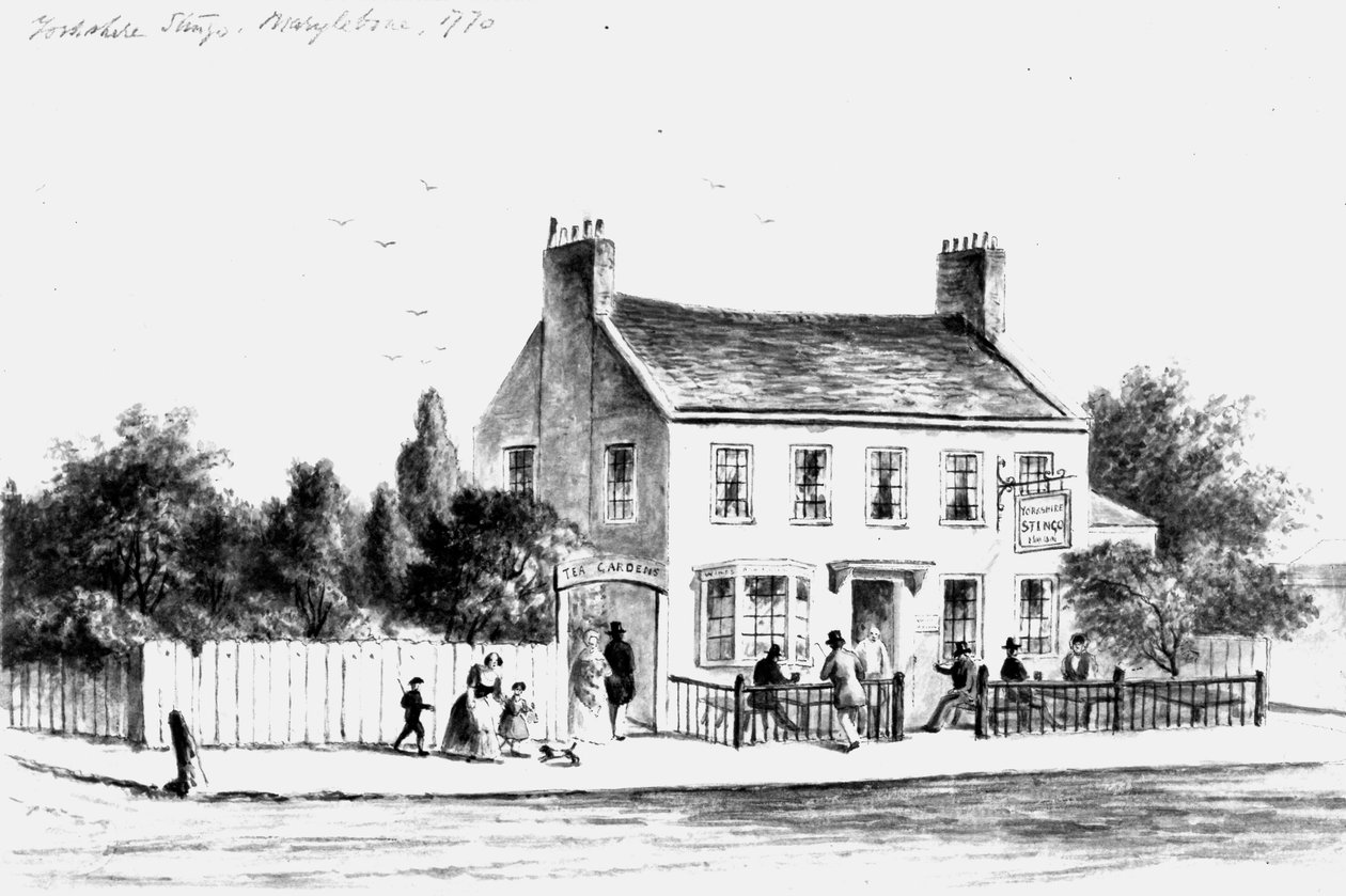 Veduta della Yorkshire Stingo Public House a Paddington, 1860-1859 (disegno) da Thomas Hosmer Shepherd
