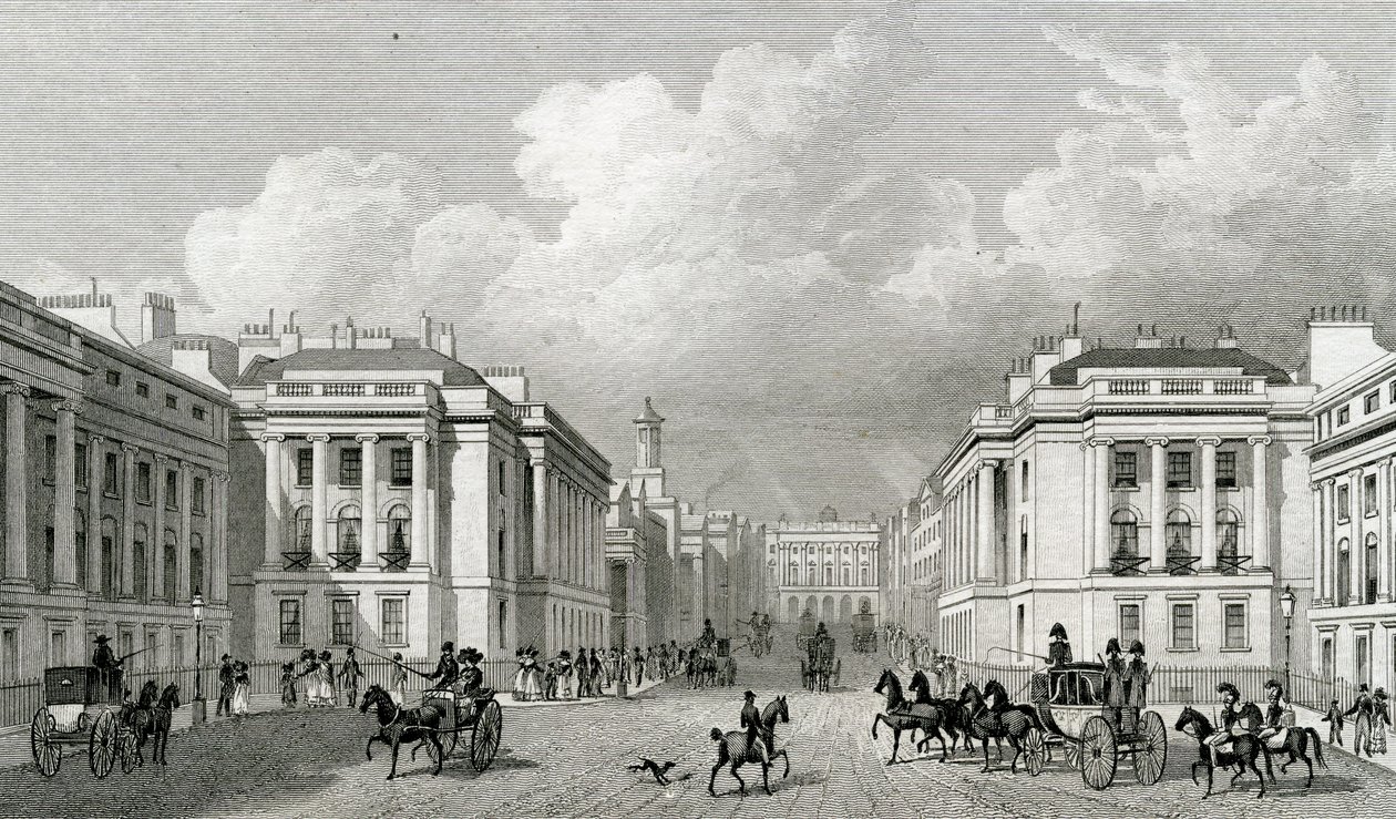 Waterloo Place e parte di Regent Street, pub.1828 da Thomas Hosmer Shepherd