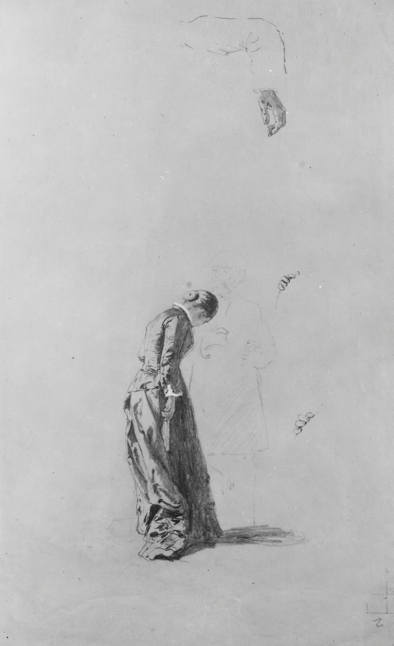 Donna in piedi con uomo in contorno da Thomas Hovenden