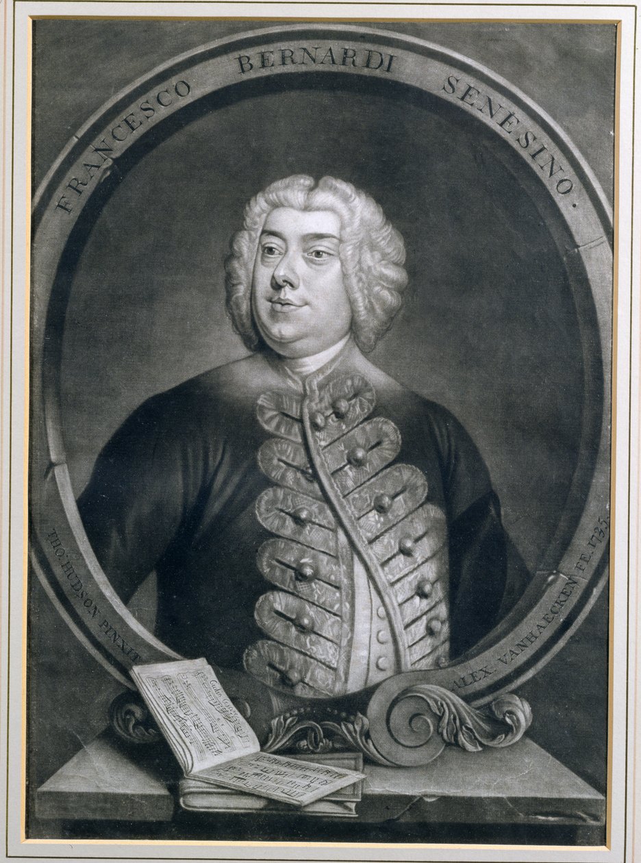 Ritratto di Francesco Bernardi Senesino, un castrato senese, inciso da Alexander van Haecken, 1735 da Thomas Hudson