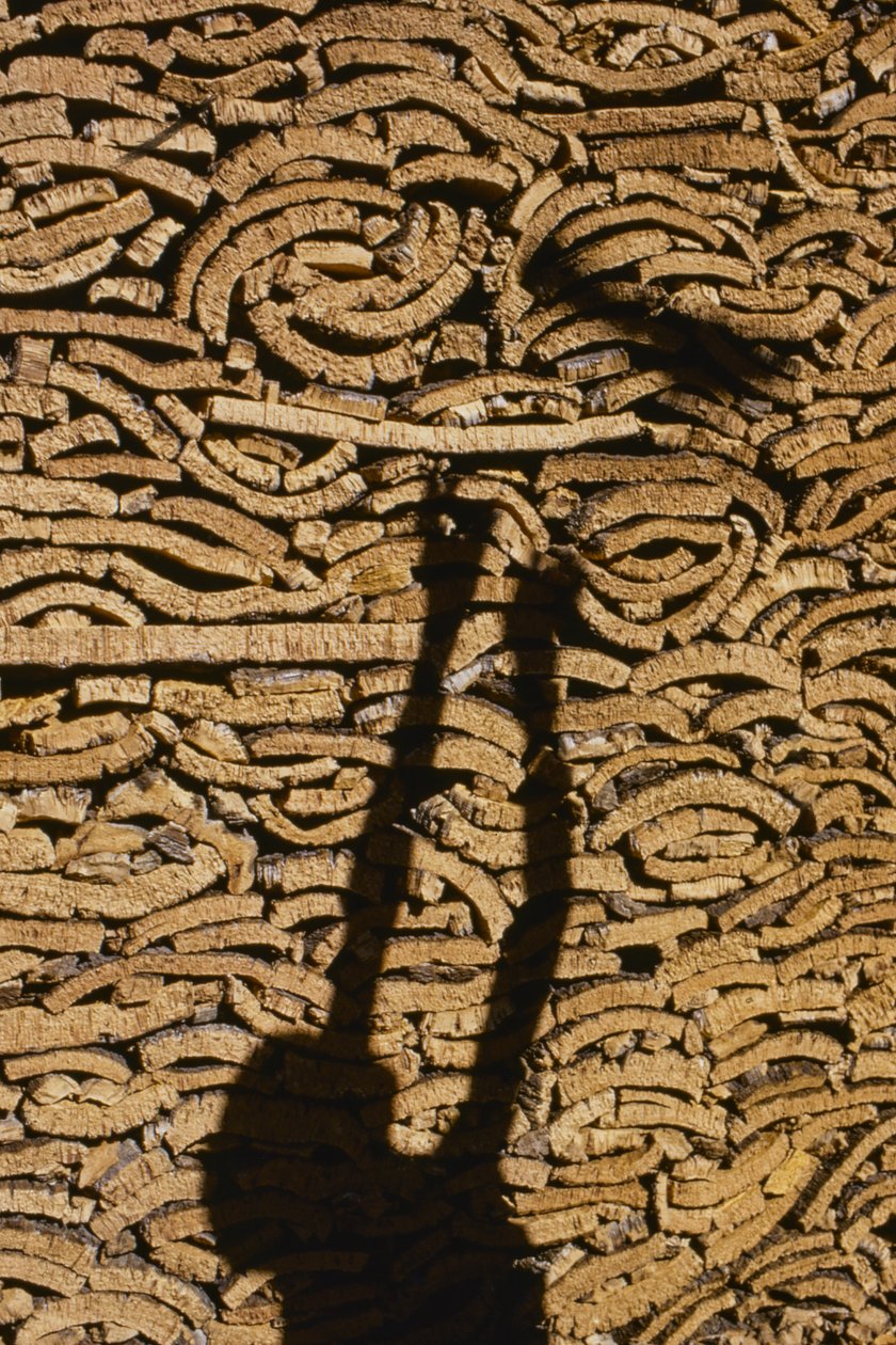 Ombra di un uomo che impila sughero per l