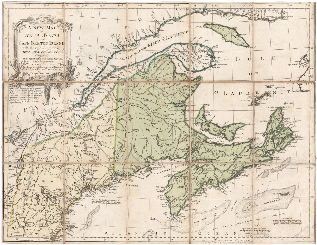 Mappa della Nuova Scozia di Jefferys da Thomas Jefferys