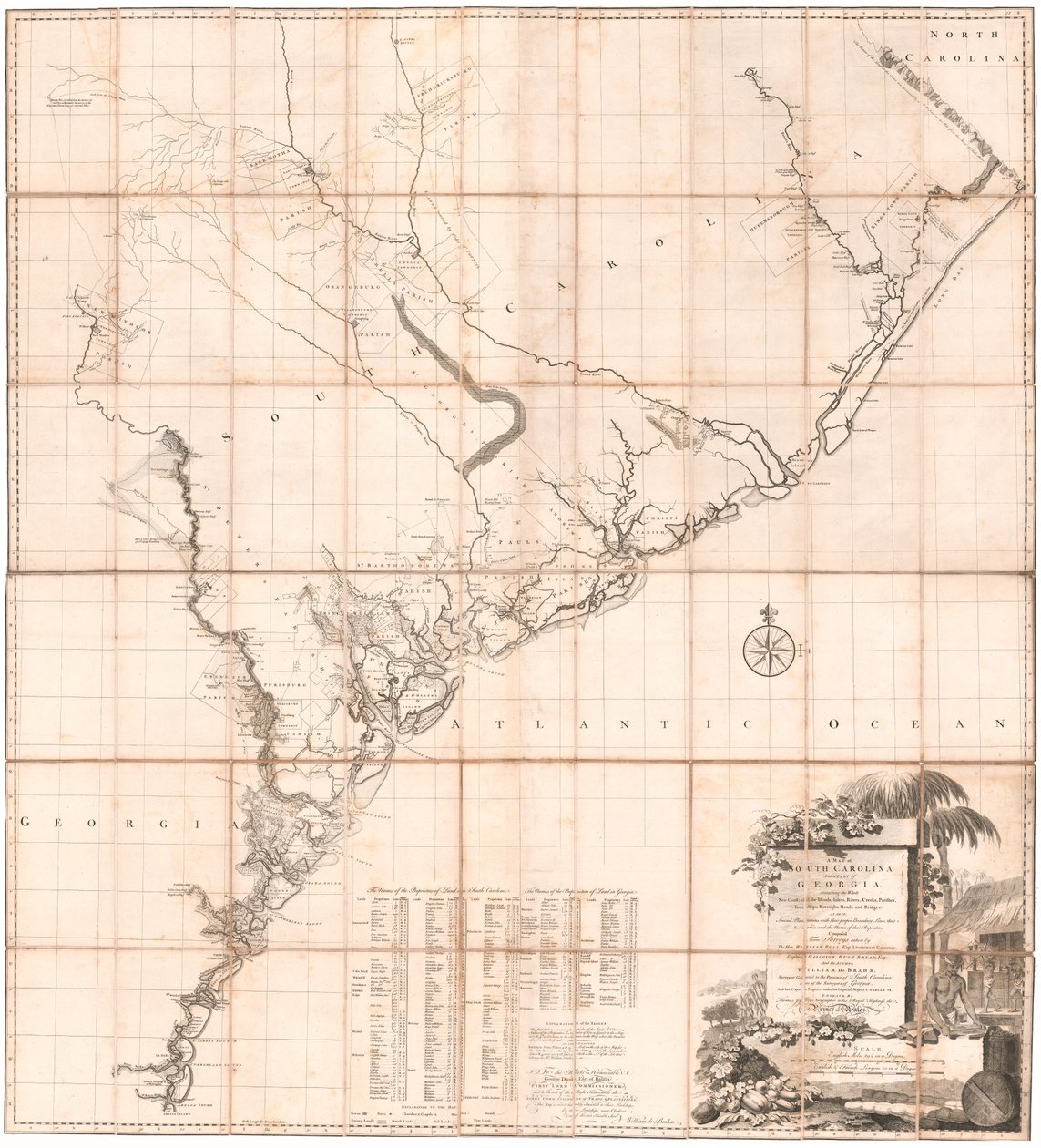 Mappa della Carolina del Sud e di una parte della Georgia di De Brahm da Thomas Jefferys