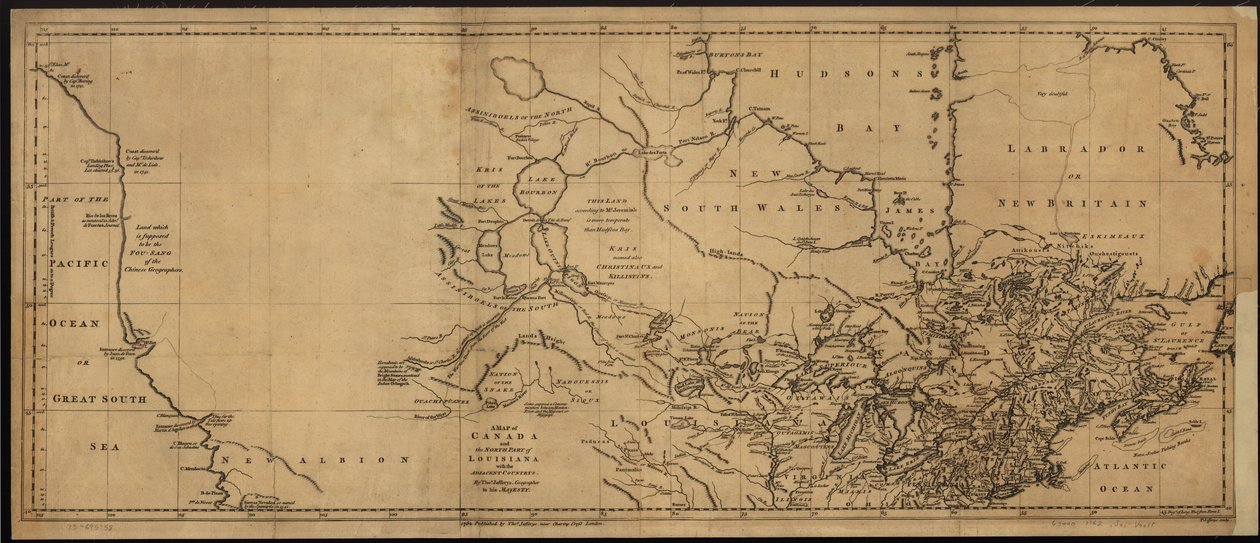Mappa del Canada e della parte settentrionale della Louisiana con i paesi adiacenti. LOC 73695758 da Thomas Jefferys