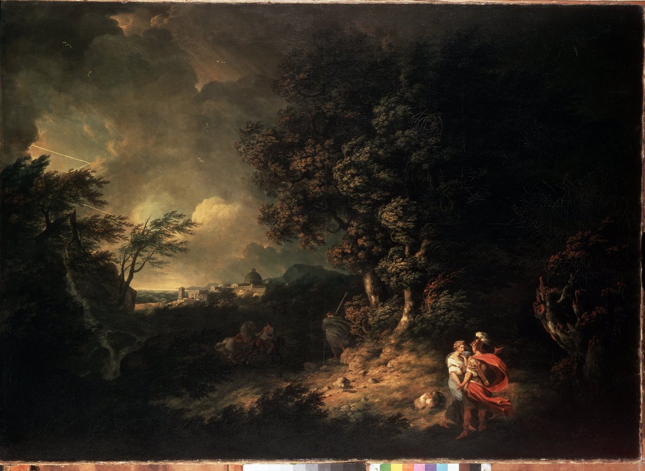 Paesaggio di tempesta con Enea e Didone (Illustrazione dell