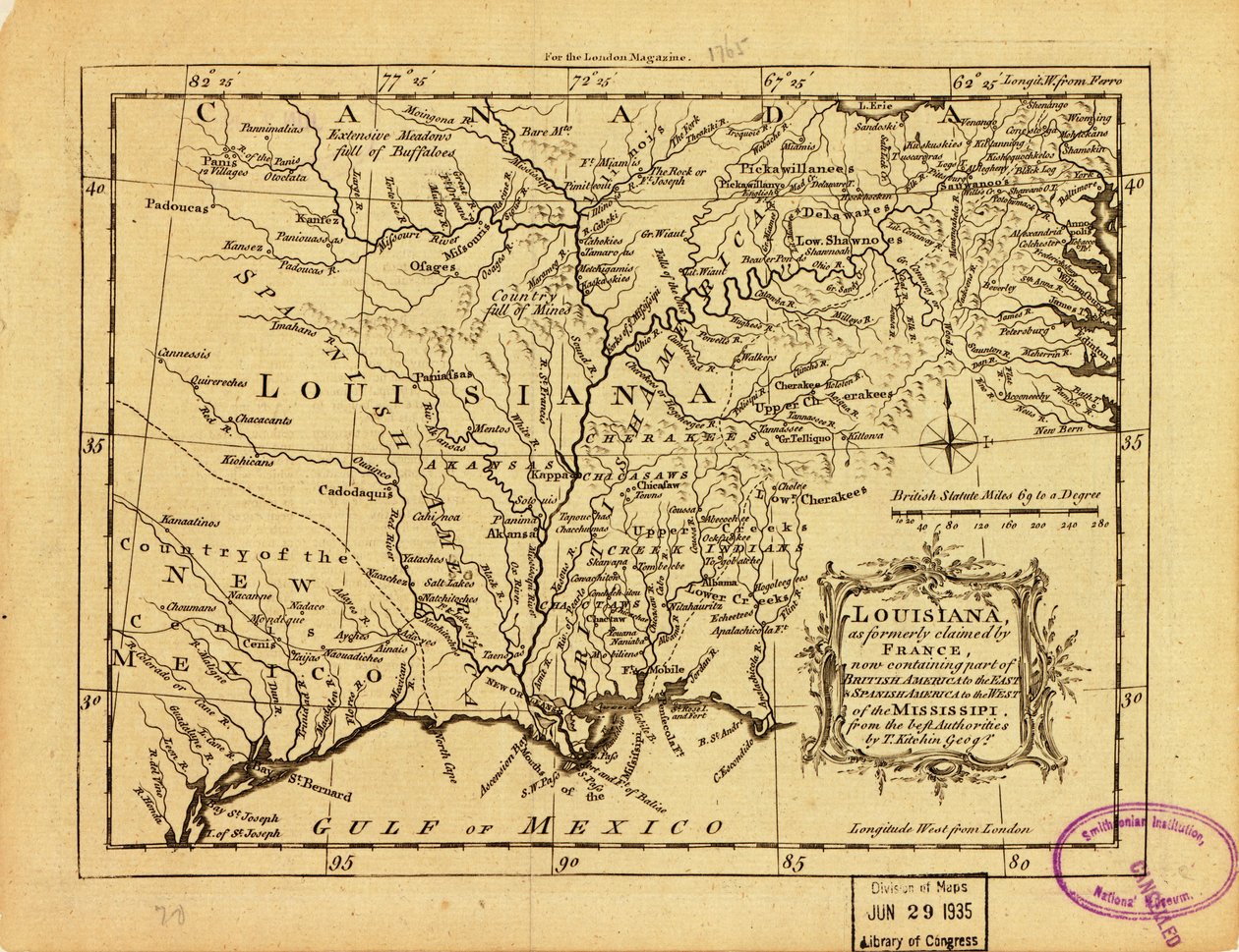 La Louisiana, come un tempo rivendicata dalla Francia, ora contenente parte dell