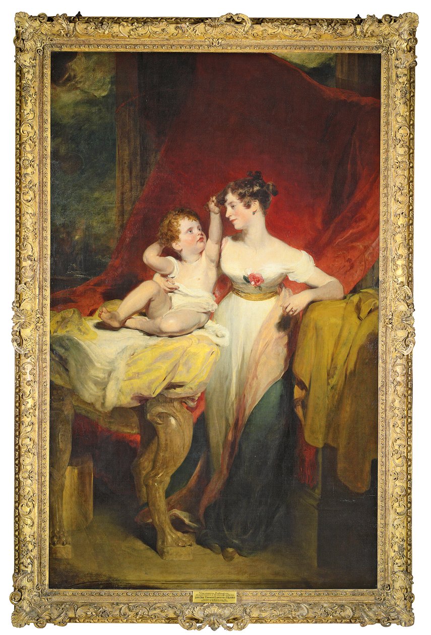 Ritratto di Anne, Viscontessa Pollington, poi Contessa di Mexborough (m. 1870), con suo figlio, John Charles (1810-99), poi 4° Conte di Mexborough, a figura intera, lei in un vestito bianco con una rosa da Thomas Lawrence